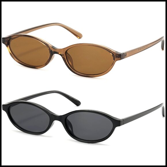 Retro Oval Cat Eye Sunglasses Y2K Thin Narrow 100% UV Protection Lightweight main image 4